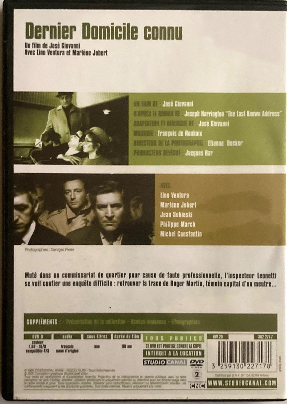 Tutti i DVDs: LINO VENTURA - DERNIER DOMICILE CONNU – Usato da Poliez-Pittet venduto da Newtown-Records 1