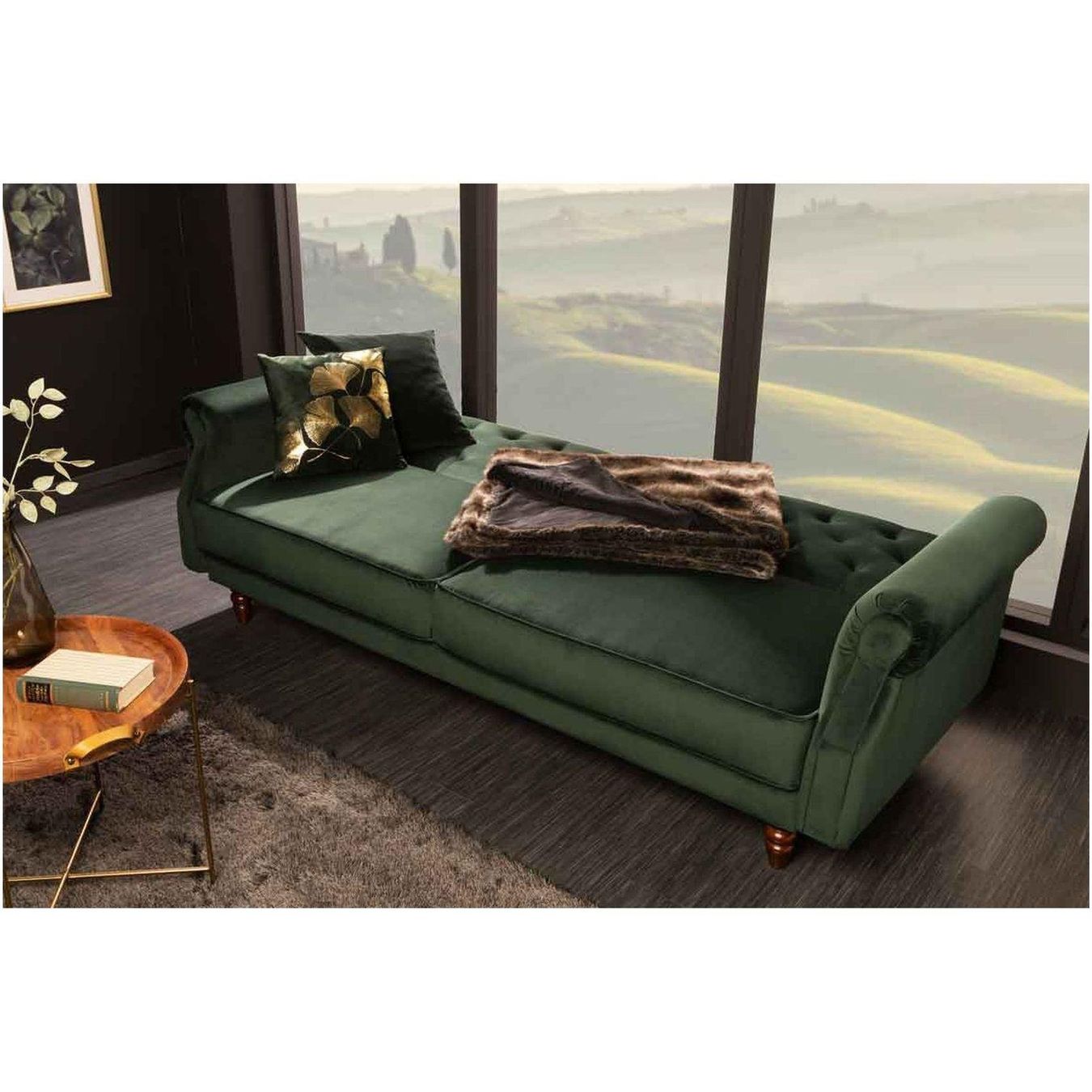 Sofas: Schlafsofa Chesterfield grün Samt 220cm – Neu und originalverpackt aus Winterthur von  4