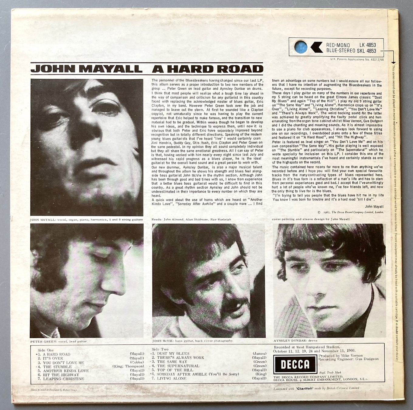 Dischi in vinile: JOHN MAYALL & THE BLUESBREAKERS - A HARD ROAD – Usato da Poliez-Pittet venduto da Newtown-Records 1