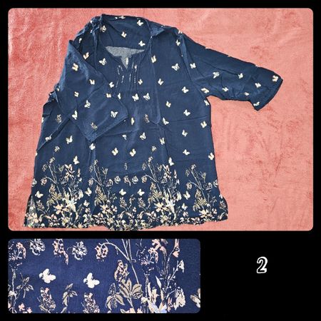 Tunika, dunkelblau mit Blumen&Schmetterlingen, XL, NEU