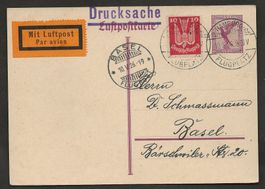 Flugpost Schweiz 1926 Hamburg Basel Luftpost