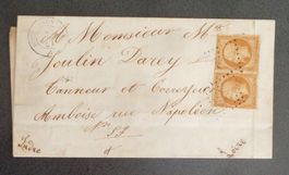 FRANCE 1854: Lettre Doué La Fontaine –Amboise, 10 c paire