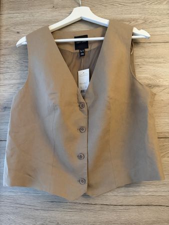 New Look Weste, Grösse 42, Beige Leinenmischung, NEU
