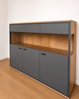 Modernes Designer-Sideboard in Anthrazit/Eiche mit Glasfront