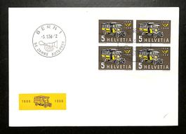 1956 FDC Viererblock 50 Jahre Autopost Postauto illustriert