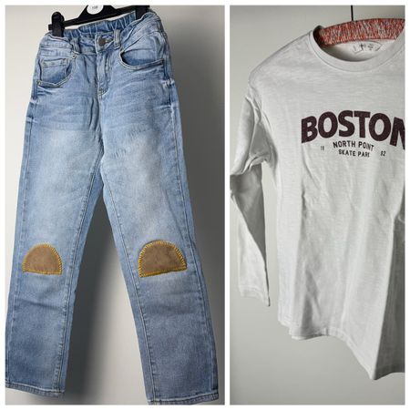 Jeans & Langärmliges T-Shirt, Jungs, Gr 140