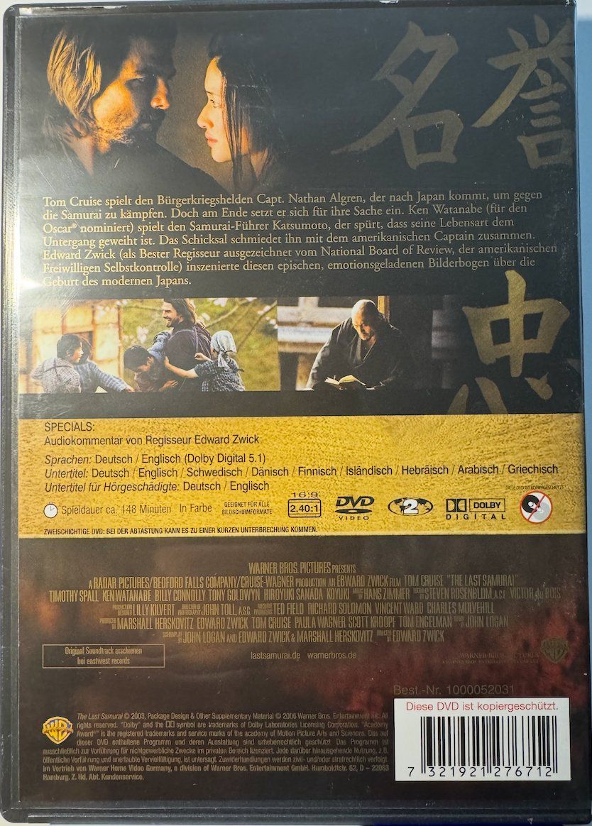 Tutti i DVDs: DVD - LAST SAMURAI - TOM CRUISE – Usato da Wisen venduto da gigisna 2