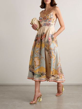 open lace back dress Zimmermann Postcard Pleated Midi Dress Spliced Spli