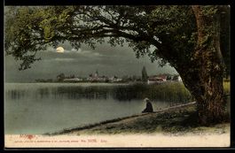 AK Morges, Mann sitzt bei Vollmond am Ufer, um 1900