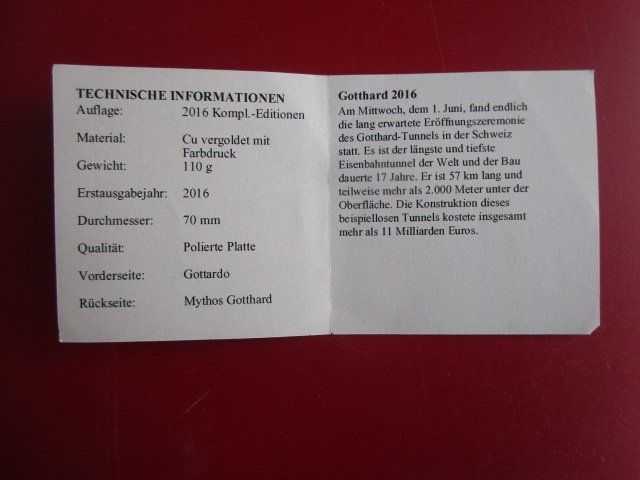 Medaglie: GIGANT: Gotthard Mythos - Gotthard 2016 - 70 mm - PP – Nuovo e nell'imballaggio originale da Luzern venduto da Horoskop1 3