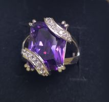 Silberring mit Amethyst und Zirconia 925 punziert Grösse 54