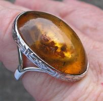 ♥ MASSIV / DOMINIKANISCHER BERNSTEIN RING / GR. 50 / GRÜN