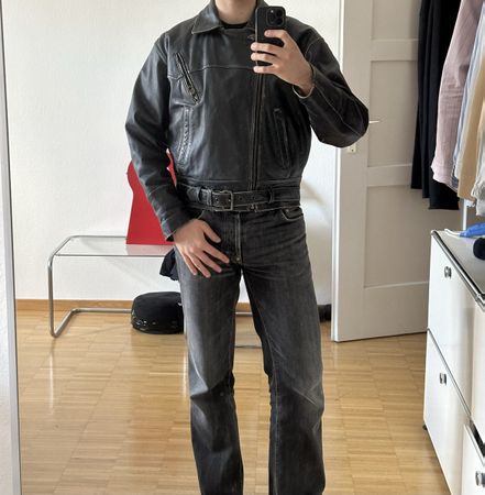 Vintage Biker Racer Lederjacke cropped M Patina black