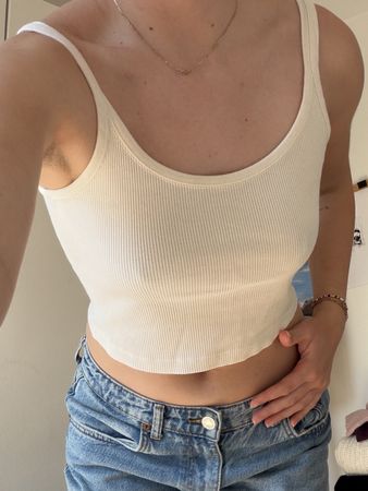 Damen Top Rippstrick Weiss Grösse S neuwertig