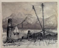 Otto Huber, Kohlestift, signiert, Regentag in Tenero, Tessin
