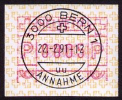 ATM 8 schmal_Abart "OHNE GRUNDLINIE"_Voll-O 22.2.91 BERN 1 !