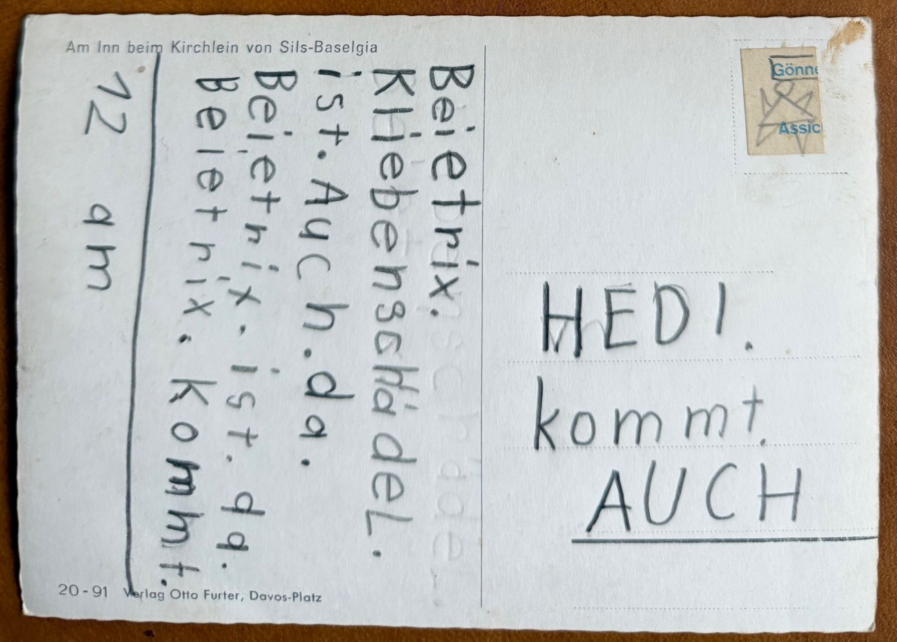 Cartoline postali: AK: Sils - Baselgia - Am Inn Kirchlein – Usato da Lutry venduto da Ediego 1