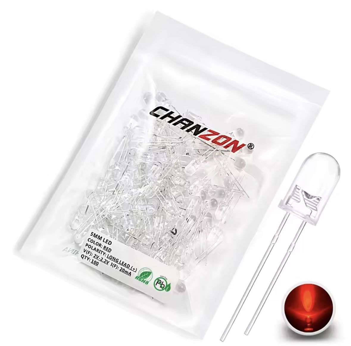 Componenti elettronici: 10Stk. 5mm LED transparent Rot DIY – Nuovo e nell'imballaggio originale da Luzern venduto da MusikElektronikShop