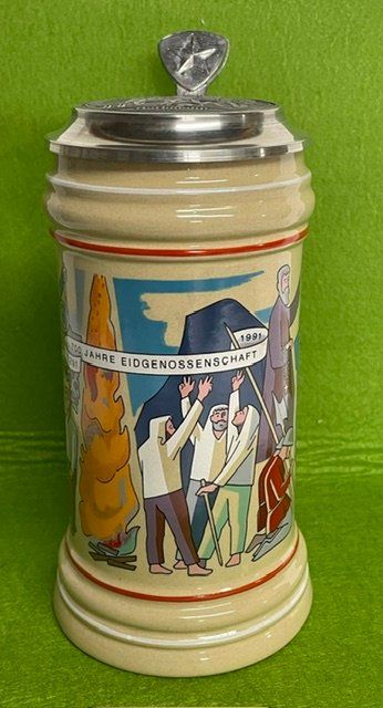 Bicchieri: Bierkrug mit Zinndeckel - 700 Jahre Eidgenossenschaft – Nuovo e nell'imballaggio originale da Oberrieden venduto da Ket25 1