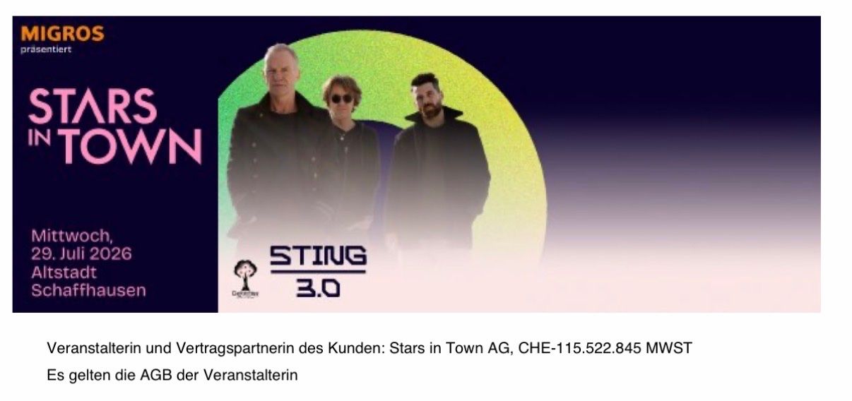 Sting Stars in Town Schaffhausen 29. Juli 2026 2 Tickets (Neu (gemäss ...