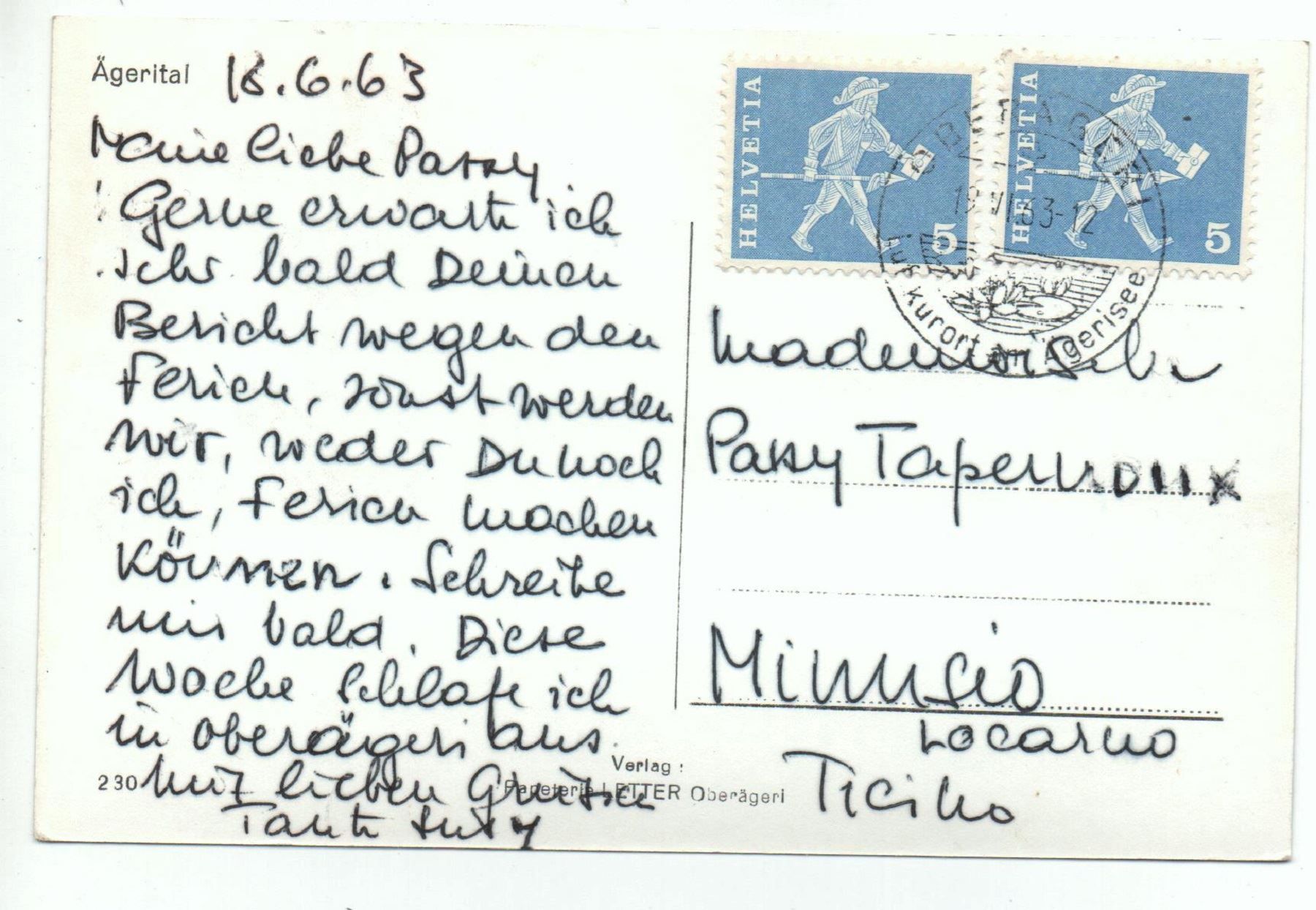Cartoline postali: UNTERÄGERI Ägerital – Usato da Jona venduto da philajona 1