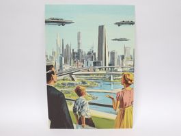 AK Science Fiction Grossstadt Postkarte Comic