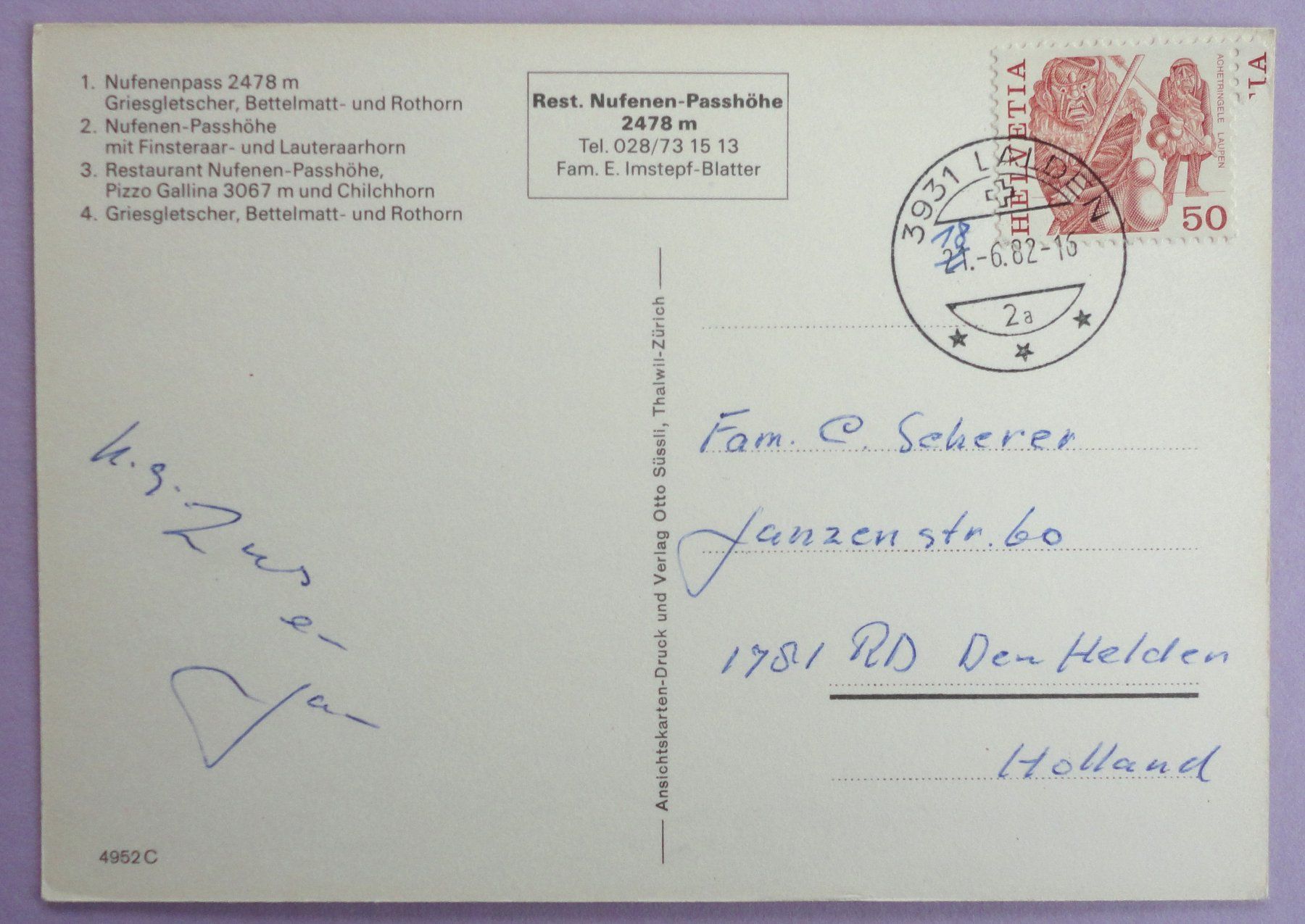 Cartoline postali: Nufenenpass 2478 m – Usato da Fétigny venduto da Billy2miny 1