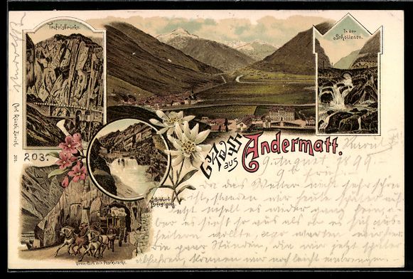 Cartoline postali: Litho Andermatt, Schöllenen, Urnerloch  – Usato da Berlin venduto da bartko-reher