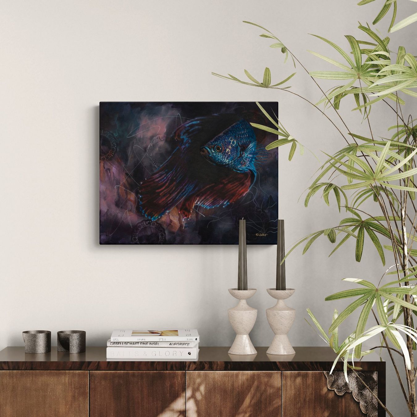 Gemälde: Originalgemälde Kampffisch Acryl 40x50 cm – Neu und originalverpackt aus Tägerwilen von Simone_Widler_Art 2