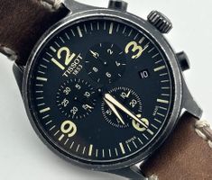Tissot  Chronograph Vintage Leder Armband Braun