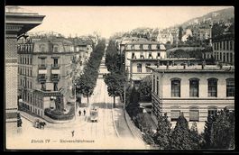 AK Zürich, Universitätsstrasse mit Strassenbahn