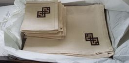 Tischdecke + 12 Servietten Rwanda Leinen Stickerei beige