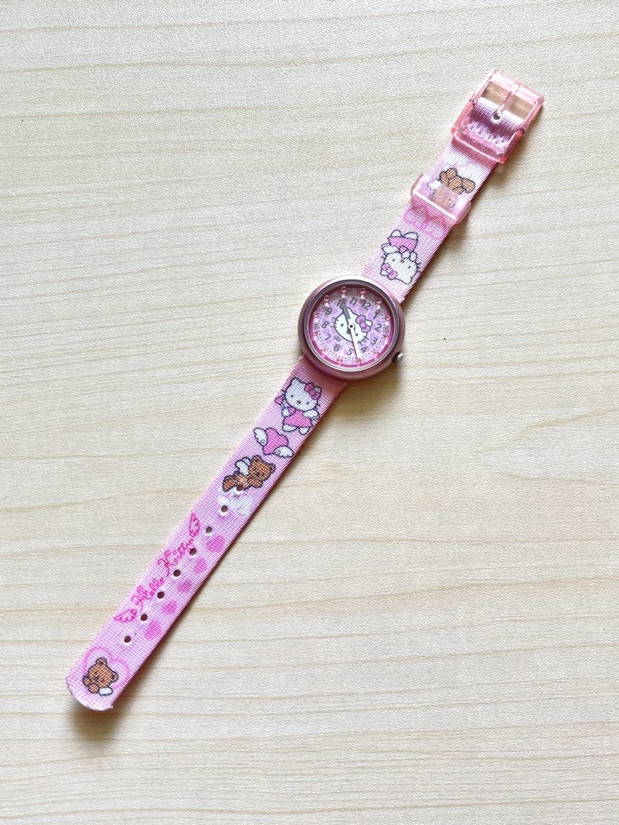 Flik Flak Orologi:  Hello Kitty Flikflak Uhr Armband Stoff  – Usato da Grenchen venduto da chththl 1