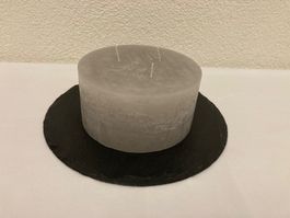 Kerze 3-Docht, grau Raureif, ca. 7,5 x 15 cm