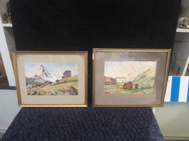 Paire d'aquarelles signées Marcel MARTI