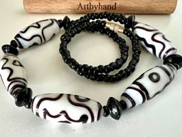 Handgefertigte Boho Ethno Kette Dzi-Steine Tibet-Nepal Stil