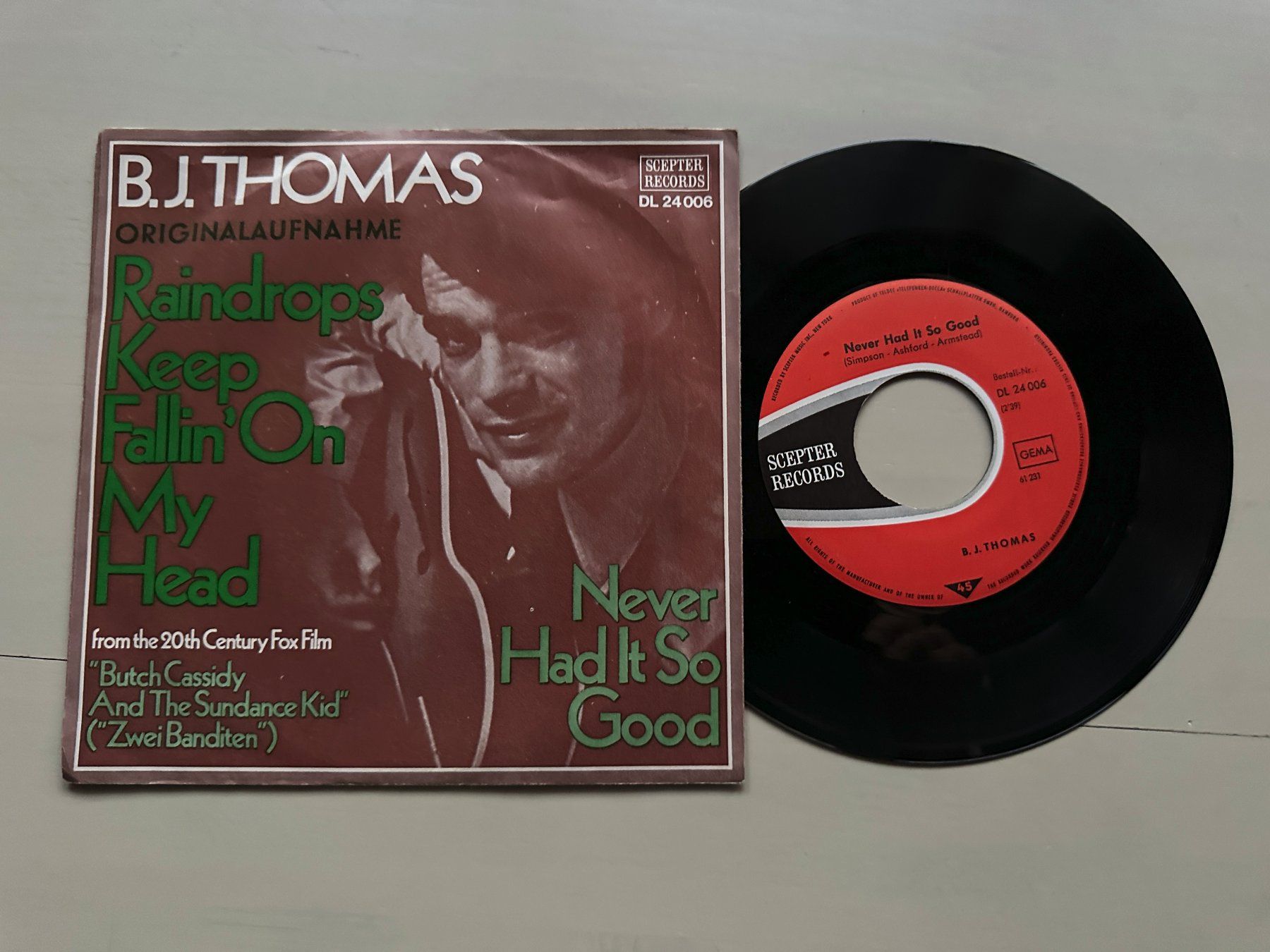 Vinyles: B.J. THOMAS  rare Raindrops keep falli on my head Single – D'occasion à Basel par Partridge 1
