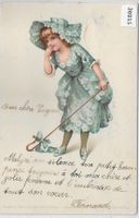 Modisches Mädchen mit Stab - Litho 1899