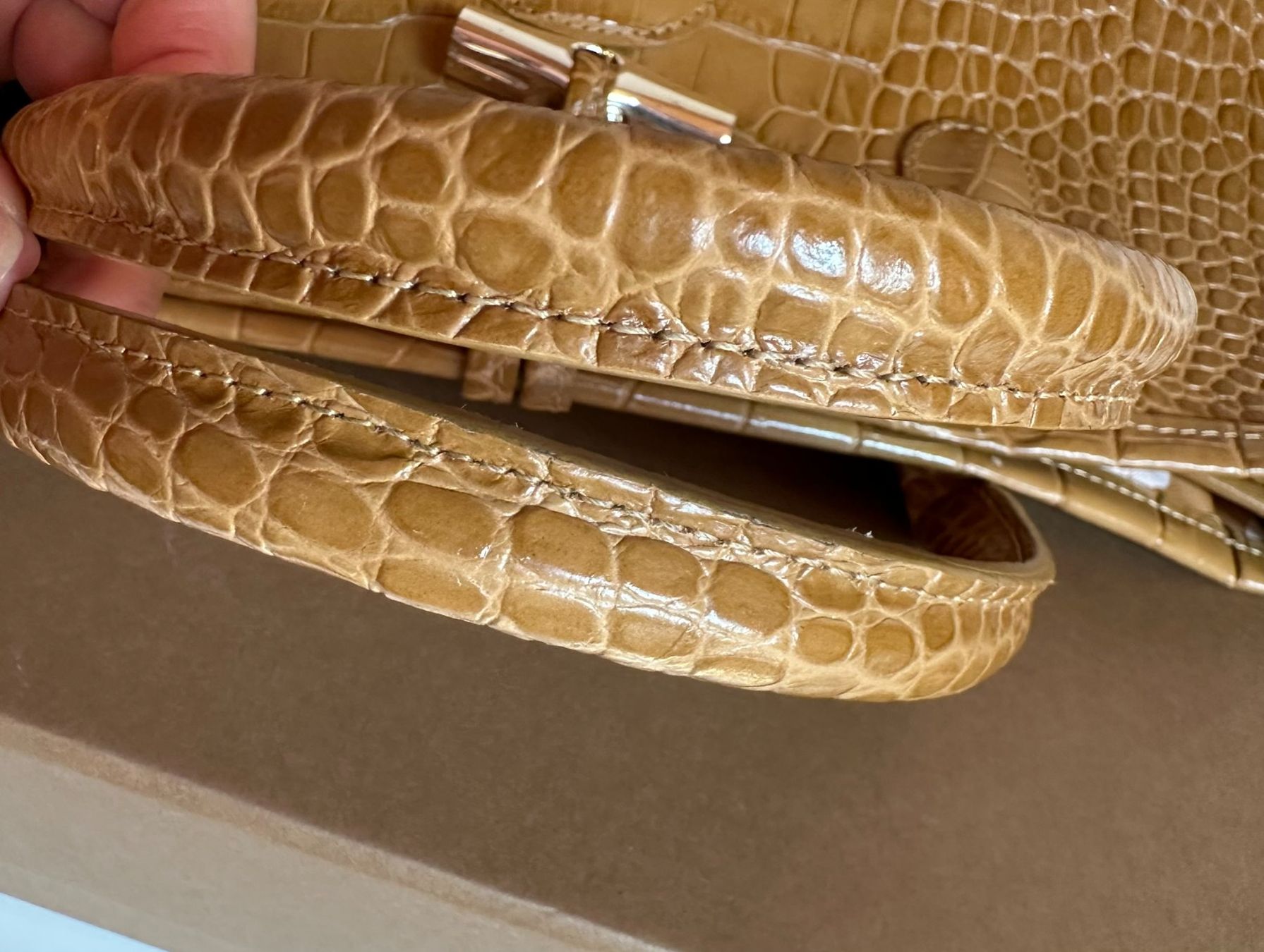 Longchamp Borse da donna: Sac Longchamp Roseau - Cuir Croco moutarde camel – Usato da Bernex venduto da euma1976 4
