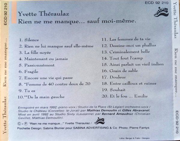CDs: YVETTE THERAULAZ - CD - CHANSONS - SUISSE – Gebraucht aus PORRENTRTUY von  1