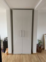 White Two-Door Wardrobe with Shelves and Rail