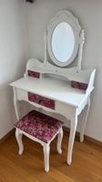 Schminktisch mit Spiegel und Hocker weiss Blumenmuster