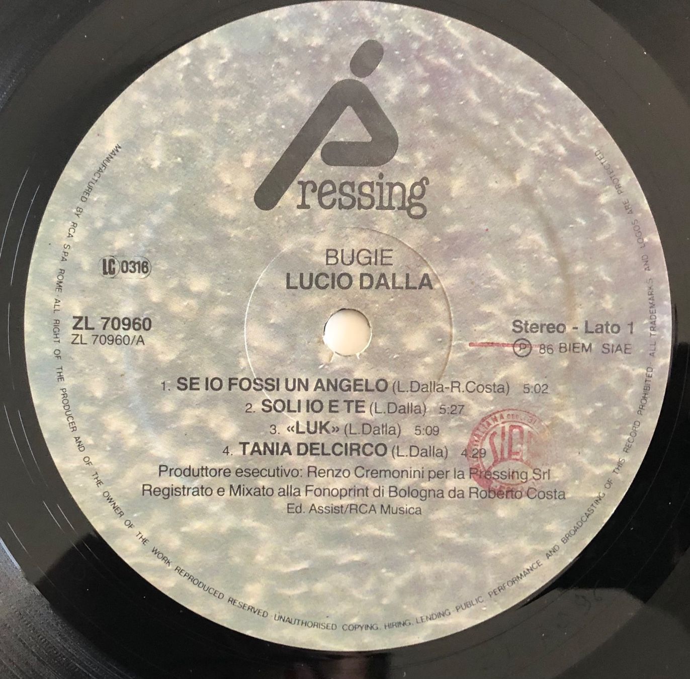 Dischi in vinile: LUCIO DALLA - BUGIE – Usato da Poliez-Pittet venduto da Newtown-Records 3