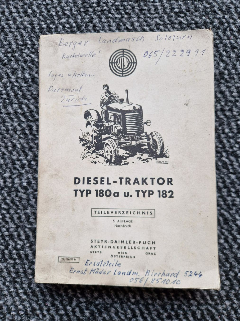 Steyr Trattori: Original Ersatzteilliste Steyr Traktor 180a + 182 – Usato da Dürnten venduto da Bachtel84