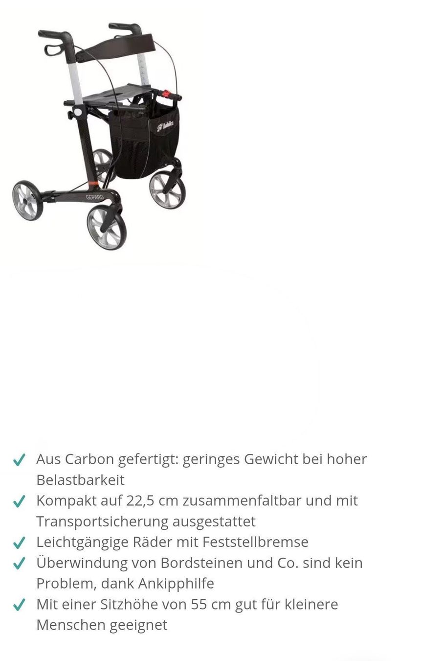 Gehhilfen: Gepard Carbon Rollator, sehr leicht und stabil – Gebraucht aus Niederönz von kar_p8kj 8