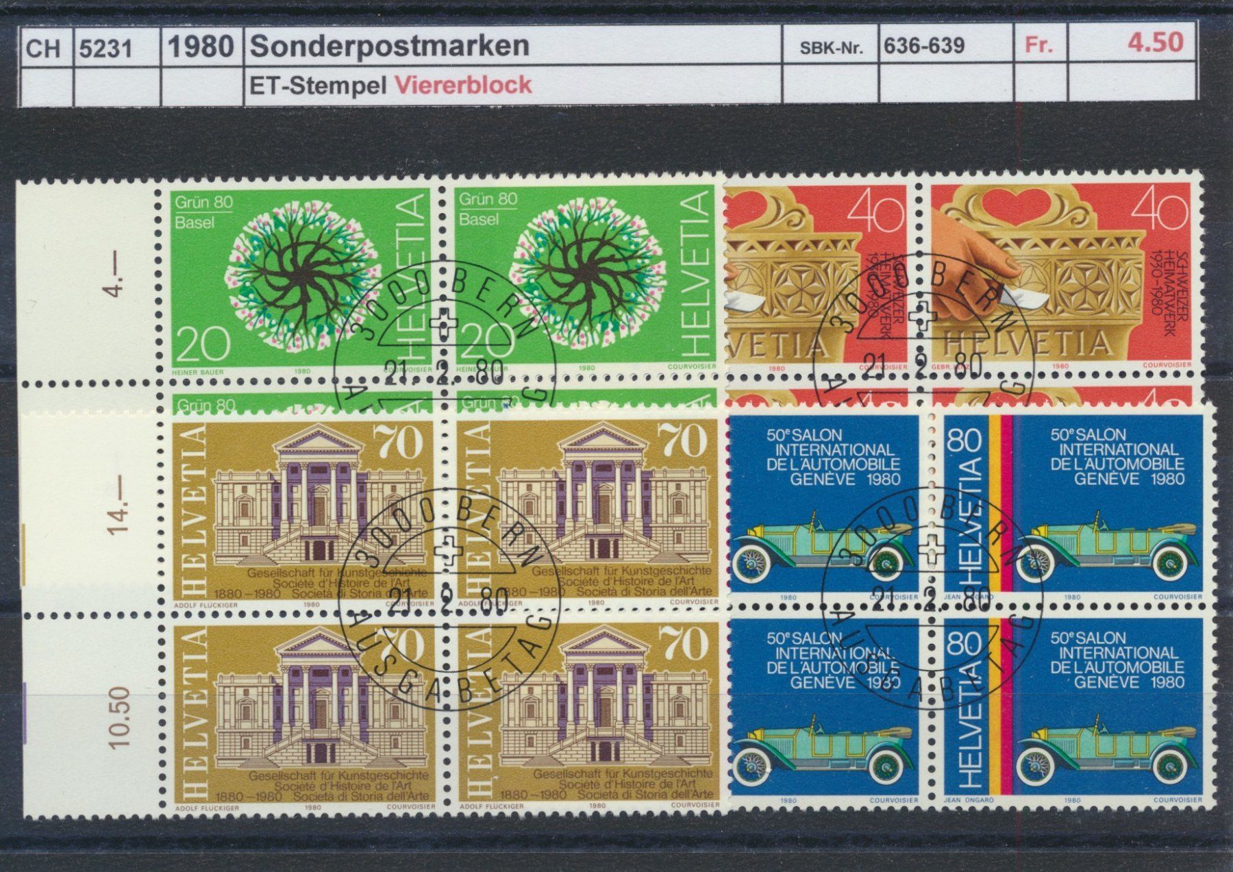 Tutti i francobolli: 1980 "Sonderpostmarken I", Viererblock, ET - Stempel – Usato da Winterthur venduto da Zupogeru