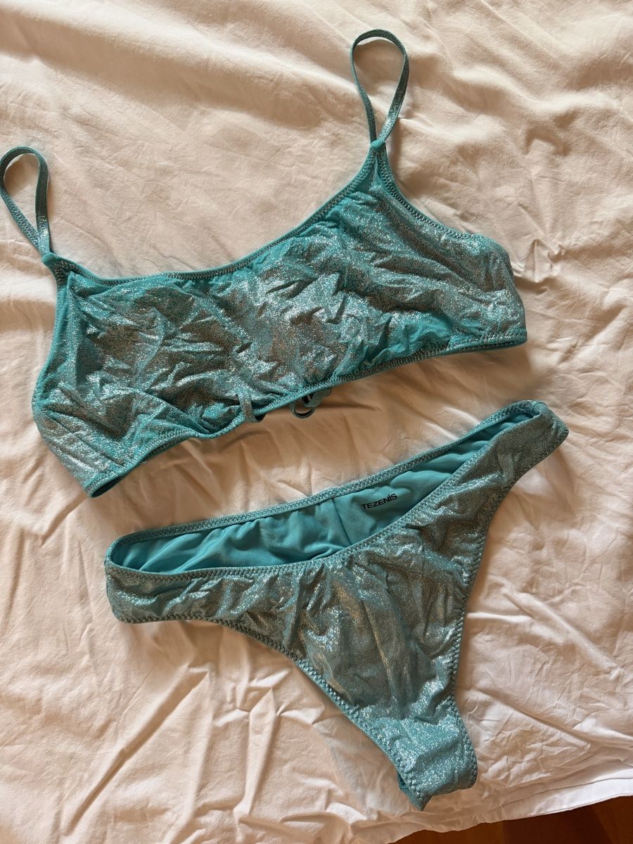 Tezenis Costumi da bagno & Bikini: Tezenis Bikini Turquoise Metallic Sparkle Size S – Usato da Zürich venduto da BettinaMarie2308