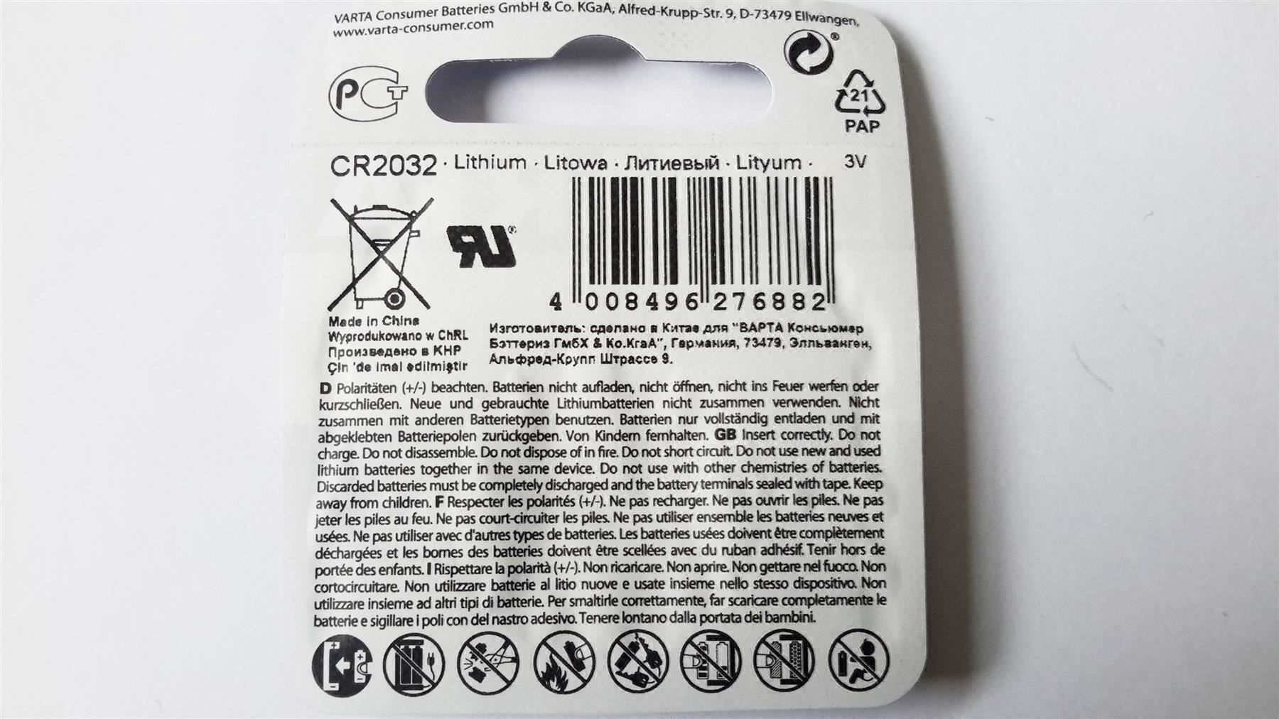 Varta Caricatori & Batterie: Knopfzelle CR2032, Lithium, Varta – Nuovo e nell'imballaggio originale da St. Gallen venduto da cointec 4