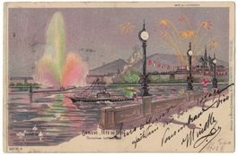 Genève, Fête de Nuit, fontaines lumineuses, circulée 1902