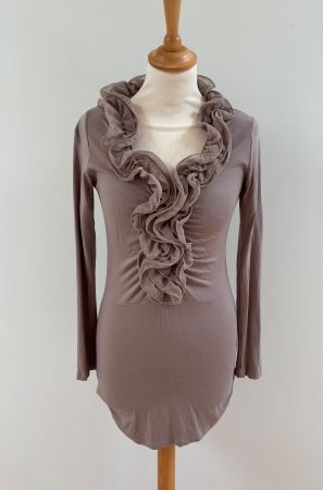 Berge - Shirt mit Volants - braun - Grösse S/M